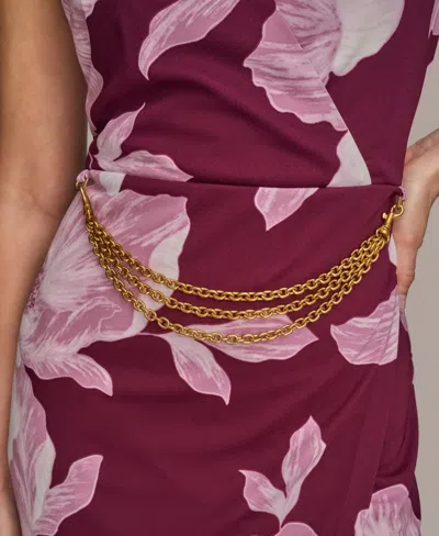 Donna Karan Womens Jersey Printed Chain Belt Sheath Dress 0p 16 In Purple