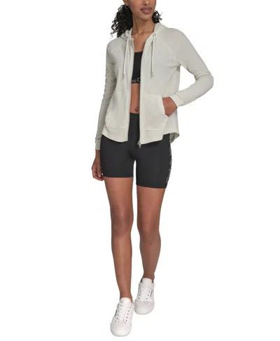 Calvin Klein Performance Ruched-sleeve Zip Hoodie In Neutral