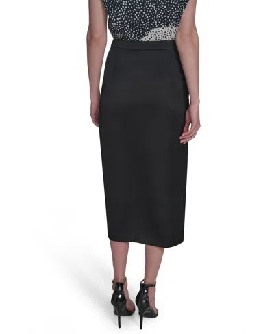 Halston Women's Twill Satin Faux-wrap Midi Skirt In Black