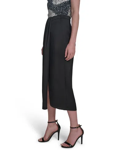 Halston Women's Twill Satin Faux-wrap Midi Skirt In Black