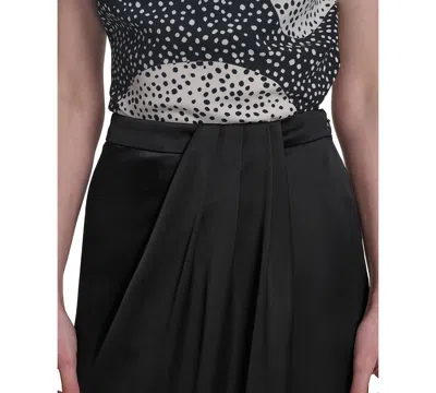 Halston Women's Twill Satin Faux-wrap Midi Skirt In Black