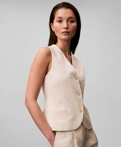 Calvin Klein Women's Linen Blend Button-front Vest