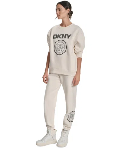 Dkny Sport Women's Medallion-logo Crewneck Sweatshirt In Neutral