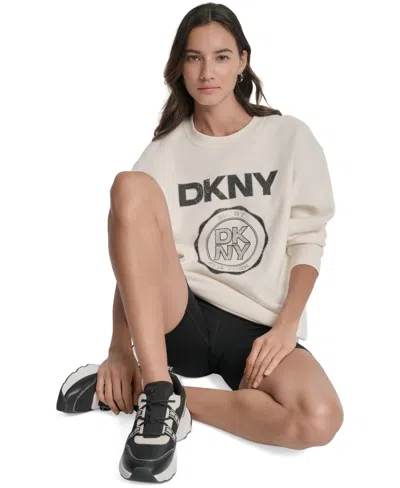 Dkny Sport Women's Medallion-logo Crewneck Sweatshirt In Neutral