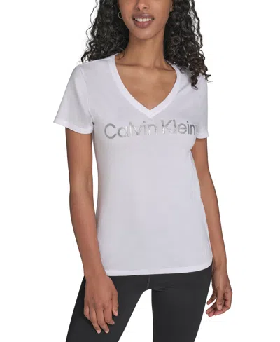 Calvin Klein Performance Women's Glitter Logo V-neck T-shirt
