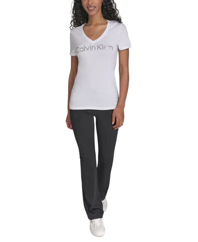 Calvin Klein Performance Women's Glitter Logo V-neck T-shirt