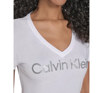 Calvin Klein Performance Women's Glitter Logo V-neck T-shirt