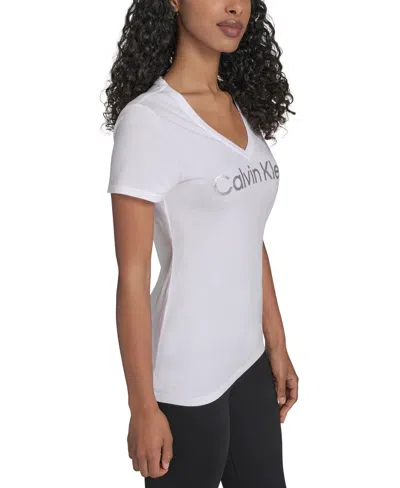 Calvin Klein Performance Women's Glitter Logo V-neck T-shirt