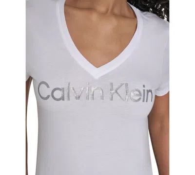 Calvin Klein Performance Women's Glitter Logo V-neck T-shirt