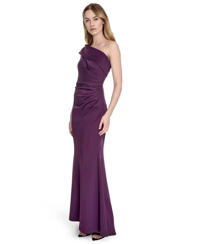 Eliza J Asymmetric Off The Shoulder Gown In Plum In Purple