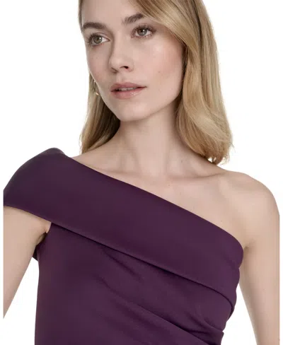 Eliza J Asymmetric Off The Shoulder Gown In Plum In Purple