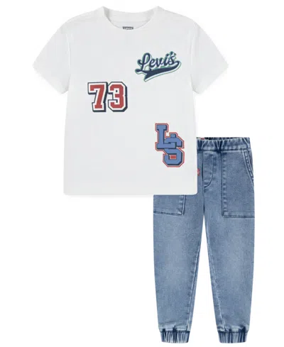 Levi's Little Boys 2-piece Moto Patch T-shirt And Jogger Pants Set In White