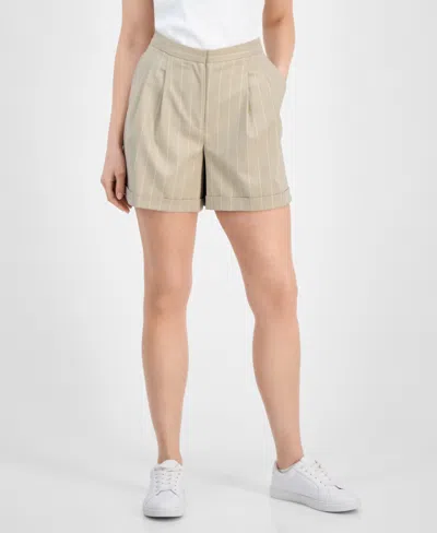 Hugo Boss Tapered-fit Shorts In Pinstripe Stretch Fabric In Neutral