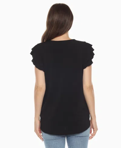 White Mark Women's Ruffle Sleeve Solid Top In Black
