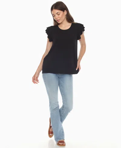 White Mark Women's Ruffle Sleeve Solid Top In Black