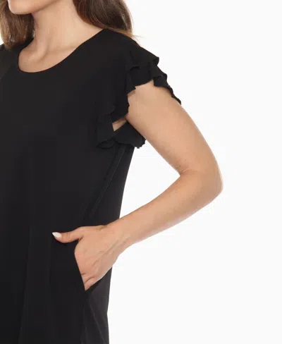 White Mark Women's Ruffle Sleeve Solid Top In Black