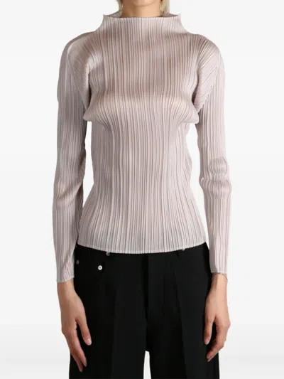 Issey Miyake Basics Pleated High-neck Top In Gray