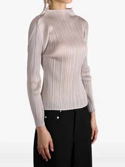 Issey Miyake Basics Pleated High-neck Top In Gray