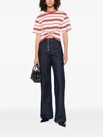 Patrizia Pepe High-waisted Wide-leg Pants With Button Front In Blue