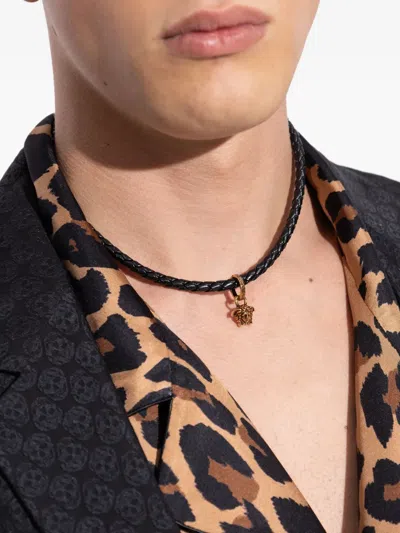Versace Braided Leather Medusa Necklace In Black