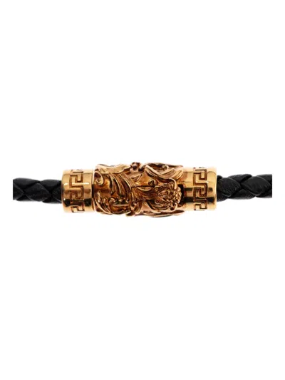 Versace Braided Leather Medusa Necklace In Black