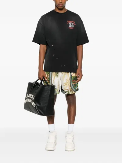 Amiri Paradise Straight-leg Printed Satin Drawstring Shorts In Green