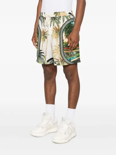Amiri Paradise Straight-leg Printed Satin Drawstring Shorts In Green