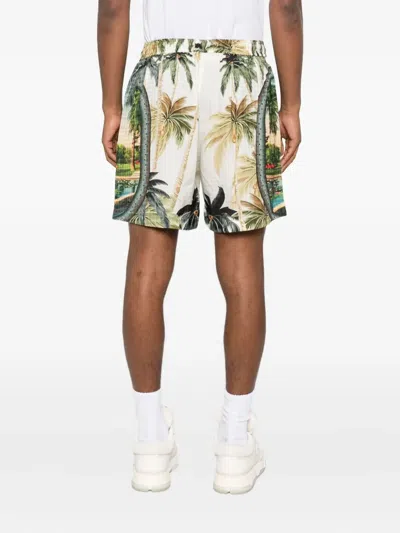 Amiri Paradise Straight-leg Printed Satin Drawstring Shorts In Green