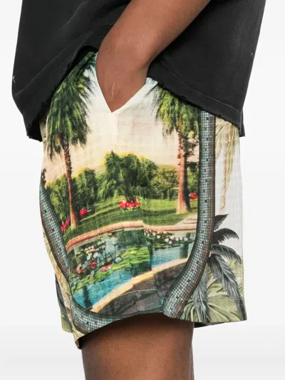 Amiri Paradise Straight-leg Printed Satin Drawstring Shorts In Green