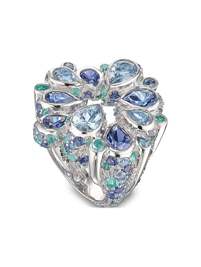 Anabela Chan 18kt White Gold Aqua Pavé Panettone Tourmaline, Sapphire And Diamond Ring In Metallic