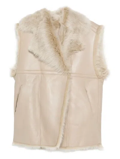 Iro Fur-trimmed Leather Vest In Neutral