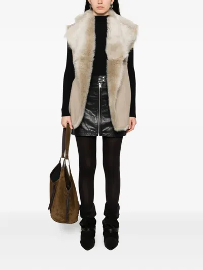 Iro Fur-trimmed Leather Vest In Neutral