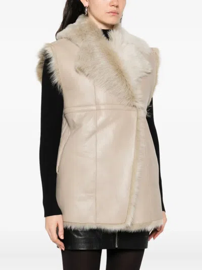 Iro Fur-trimmed Leather Vest In Neutral