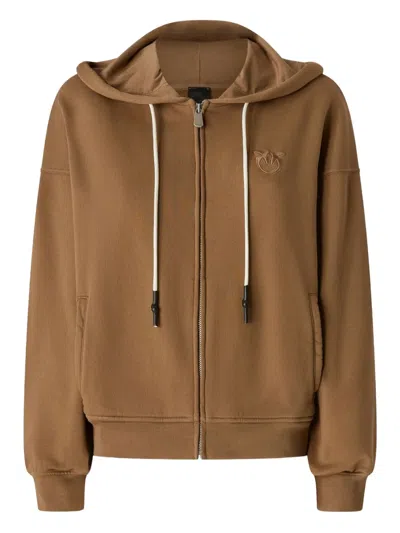 Pinko Knitwear With Drawstring Hood And Ribbed Finish In Brown