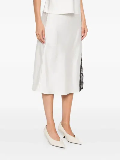 Calvin Klein Lace-insert Slit Skirt In White