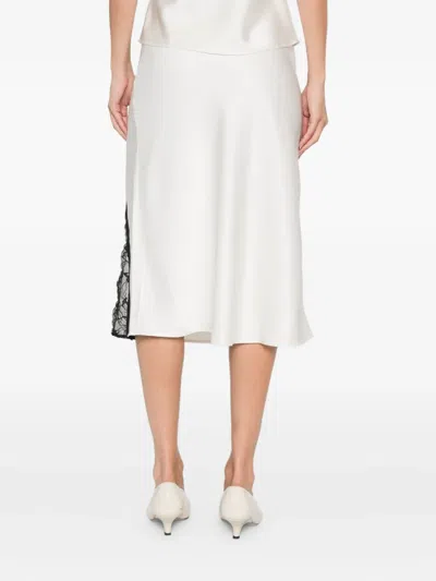 Calvin Klein Lace-insert Slit Skirt In White