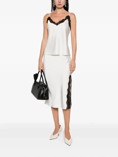 Calvin Klein Satin Cami With Lace Trim And Spaghetti Straps In White