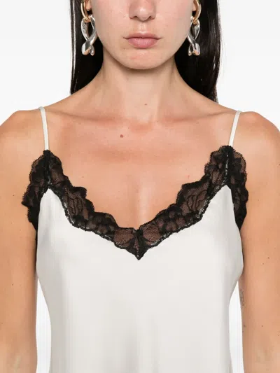 Calvin Klein Satin Cami With Lace Trim And Spaghetti Straps In White