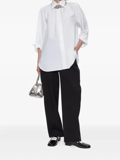Givenchy Cotton Shirt Asymmetric Hemline Long Sleeves Buttoned Cuffs In White