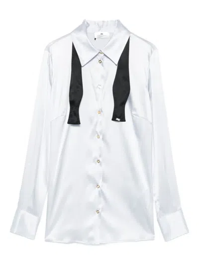 Elisabetta Franchi Long-sleeve Satin-finish Shirt With Classic Collar In White