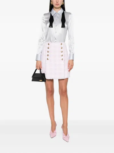 Elisabetta Franchi Long-sleeve Satin-finish Shirt With Classic Collar In White