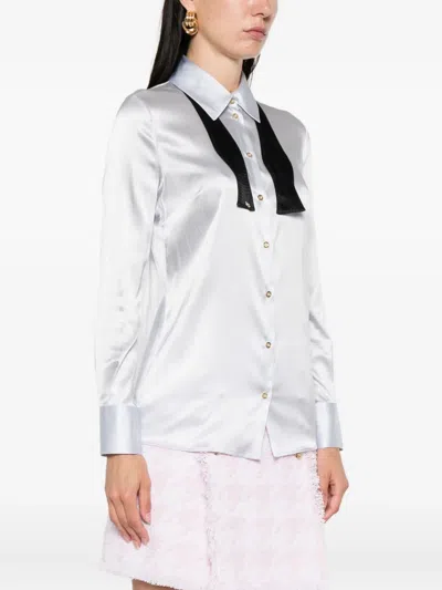 Elisabetta Franchi Long-sleeve Satin-finish Shirt With Classic Collar In White