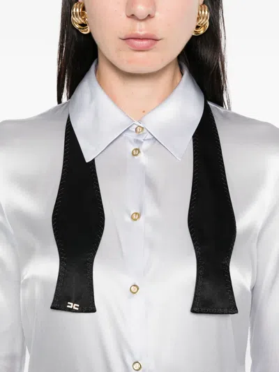 Elisabetta Franchi Long-sleeve Satin-finish Shirt With Classic Collar In White
