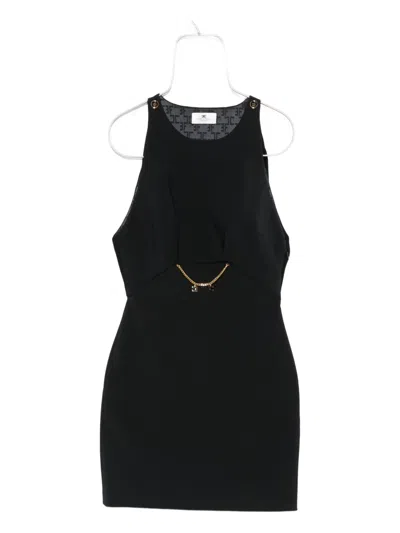 Elisabetta Franchi Sleeveless Round Neck Mini Fitted Chain Dress In Black