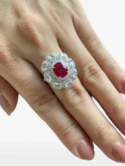 Hyt Jewelry 18k White Gold Ruby And Diamond Ring