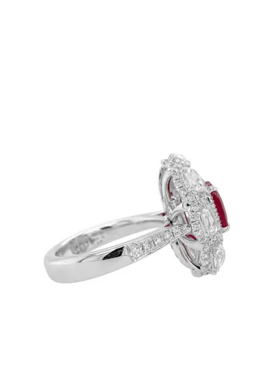 Hyt Jewelry 18k White Gold Ruby And Diamond Ring