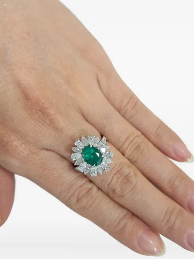 Hyt Jewelry 18k White Gold Emerald And Diamond Ring