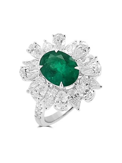 Hyt Jewelry 18k White Gold Emerald And Diamond Ring