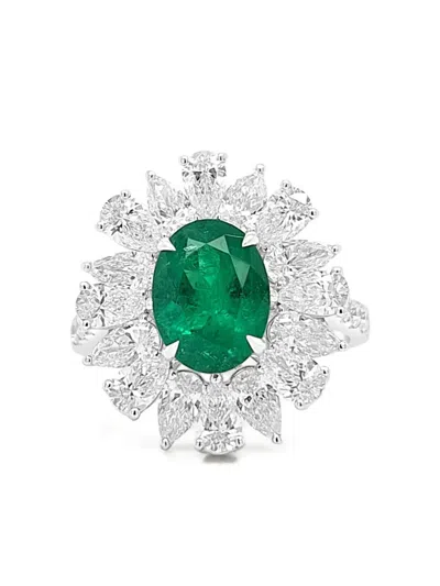 Hyt Jewelry 18k White Gold Emerald And Diamond Ring