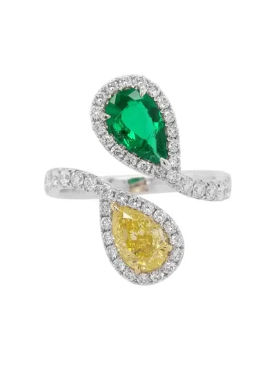 Hyt Jewelry 18k White Gold Emerald And Diamond Ring